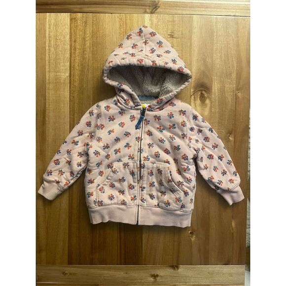 Mini Boden Other - Mini Boden Girls Floral Shaggy-Lined Hoodie Jacket Pink Size 3-4Y Long Sleeve